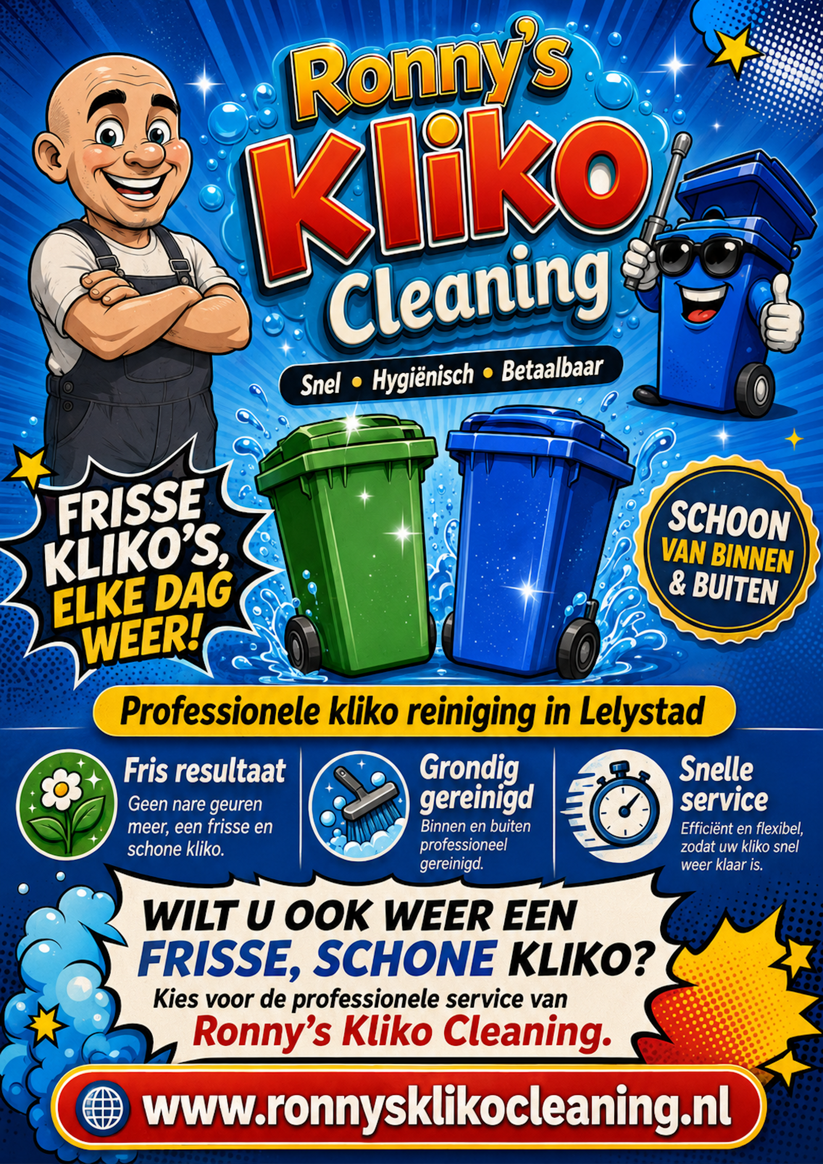 Voorkant van Ronny's Kliko Cleaning reclamekaart